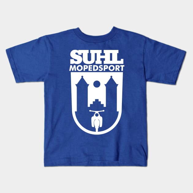 Suhl Mopedsport with Simson Star / Sperber / Habicht v.1 (white) Kids T-Shirt by GetThatCar